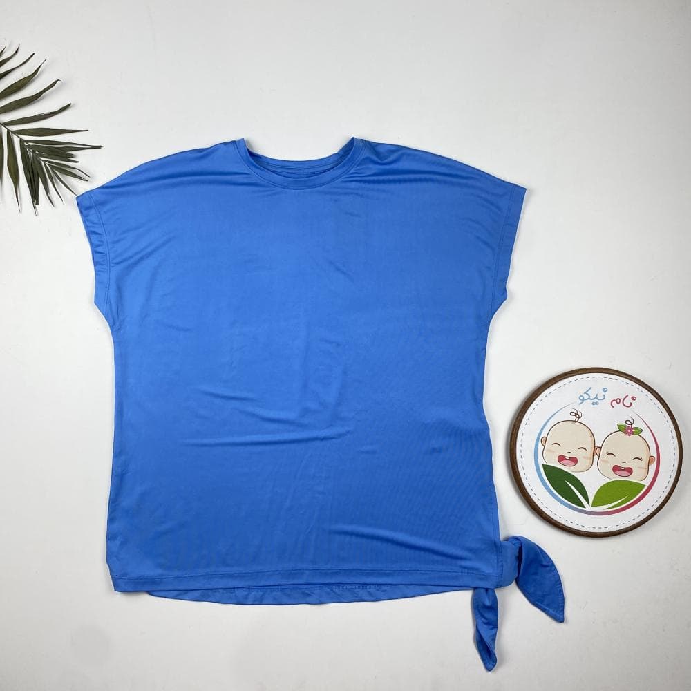 تیشرت اسپرت آستین کوتاه طرح گره ای یقه گرد آبی رنگ – 38 تا 40