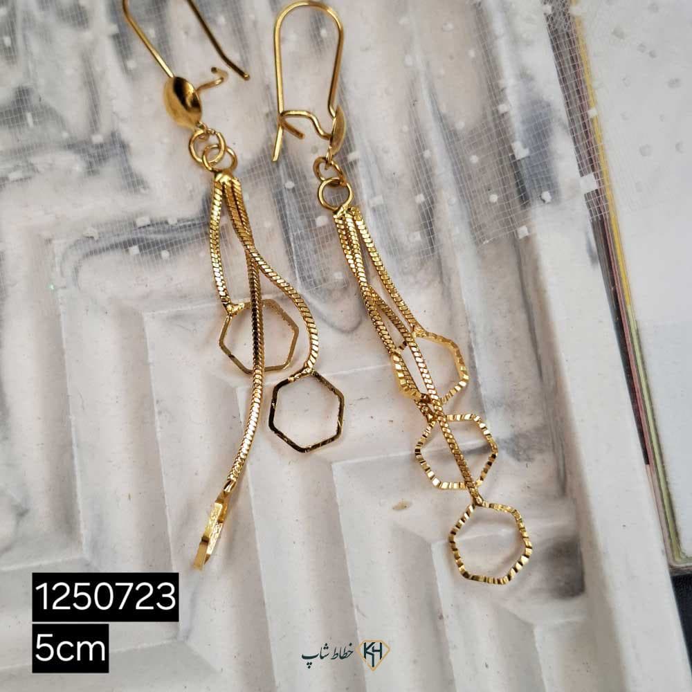 گوشواره CityGold زنجیری 3اویز 6ضلعی تراش (6جفتی) — تصویر ۲