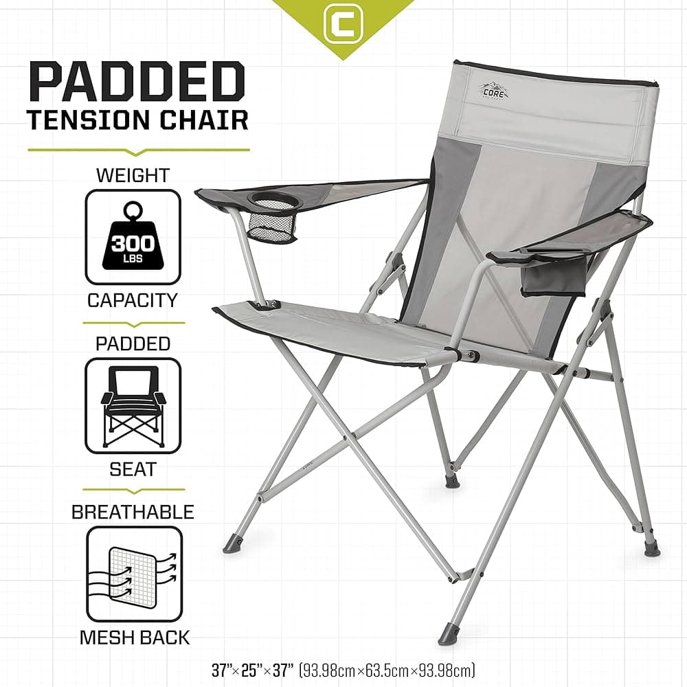 صندلي كمپينگ كور طوسي مدل CORE MESH QUAD CHAIR GREY 40138 — تصویر ۲