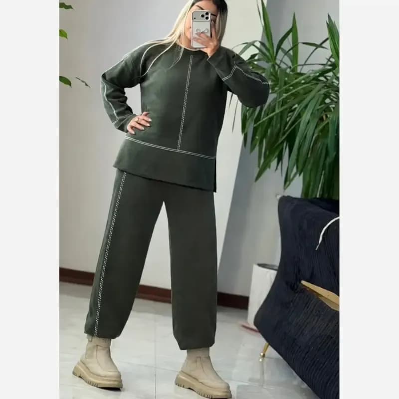 ست بافت زنانه خطی مهرو جنس بافت اعلا گرم بالا سایز 38 تا 48 — تصویر ۸