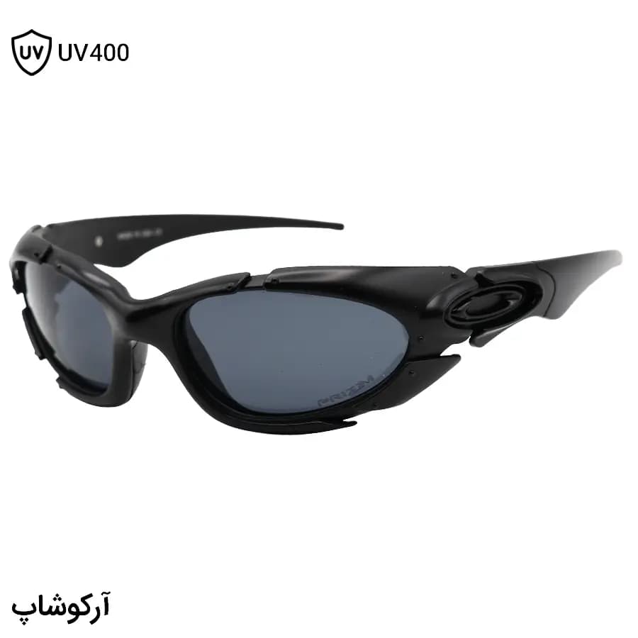 عینک OAKLEY طرح Plate با فریم مشکی مات، شکل بیضی، بیس‌دار و لنز دودی تیره مدل 9367