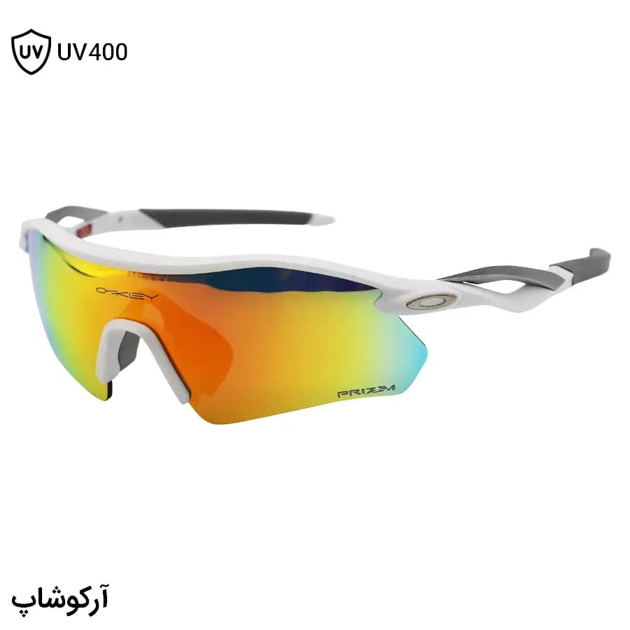 عینک ورزشی OAKLEY طرح RADAR با فریم سفید مات، نیم فریم و لنز جیوه‌ای و چند رنگ مدل OO9495D