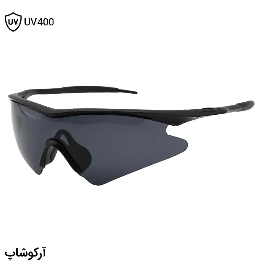 عینک ورزشی OAKLEY طرح M Frame با فریم مشکی مات، نیم فریم و لنز دودی تیره مدل OO9060