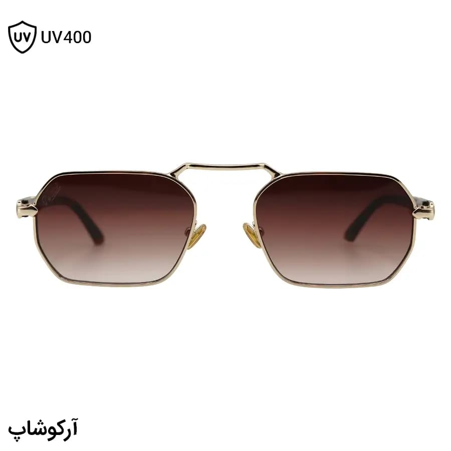 عینک آفتابی ترند PERSOL اشرف تک با فریم مستطیلی شکل، رنگ طلایی براق و لنز قهوه‌ای هایلایت مدل P01020S — تصویر ۲