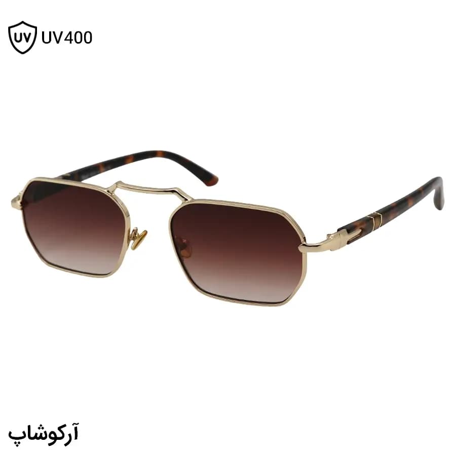 عینک آفتابی ترند PERSOL اشرف تک با فریم مستطیلی شکل، رنگ طلایی براق و لنز قهوه‌ای هایلایت مدل P01020S