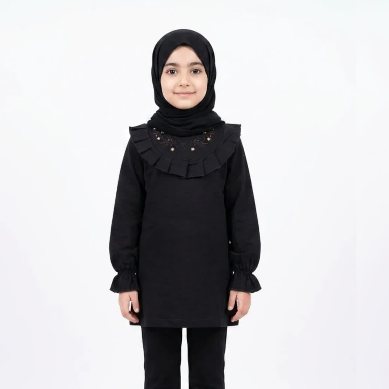 تونیک مشکی دخترانه طرح زرین گل کد 121113 کد 121114