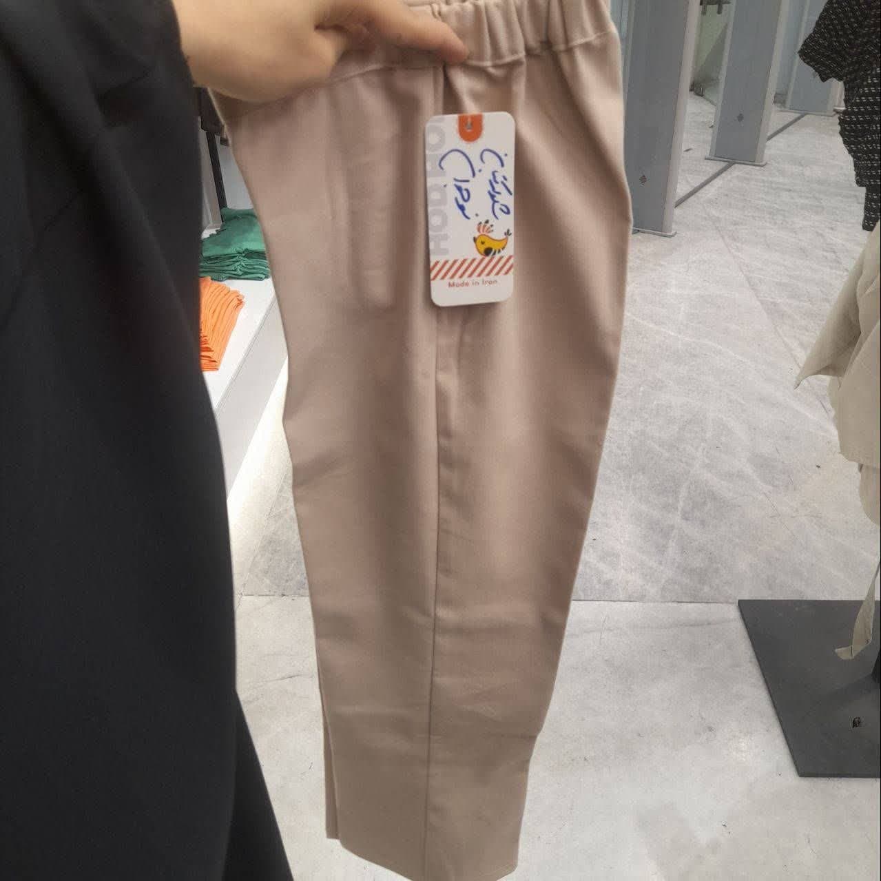 شلوار کتان نوجوان کمرکش رنگ کرم