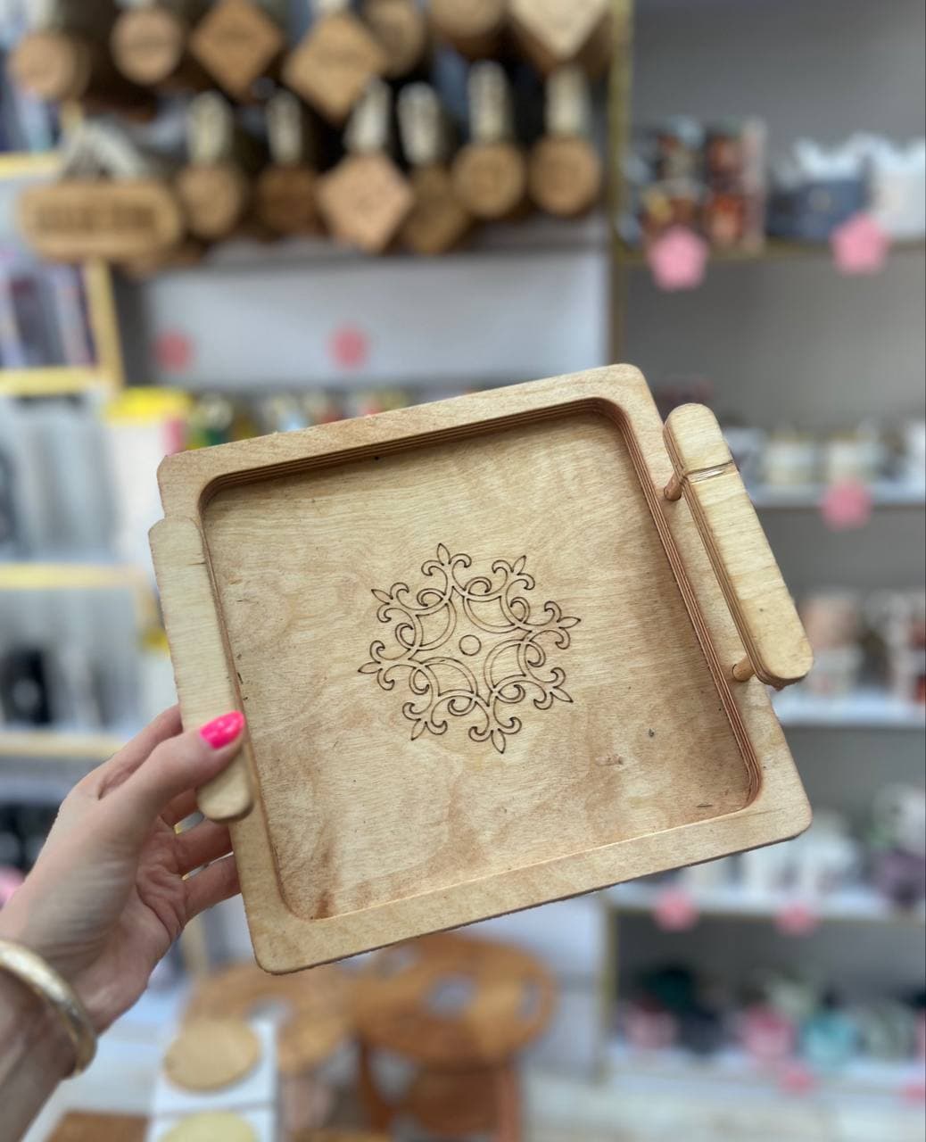 سینی ۳سایز مربع ترمه چوب چندلایی — تصویر ۵