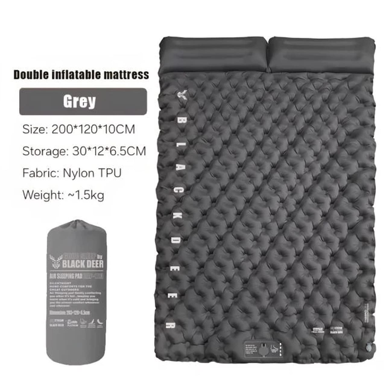 تشک بادی دو نفره Green Lion مدل INFLATABLE GNDUAIRMATBK – مشکی – پک ضعیف (گارانتی 6 ماهه شرکتی) — تصویر ۳