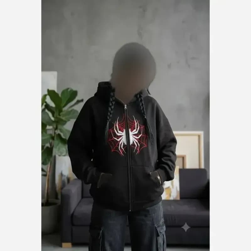 سویشرت عنکبوتی دورس داخل کرکی فری سایز رنگ مشکی — تصویر ۲