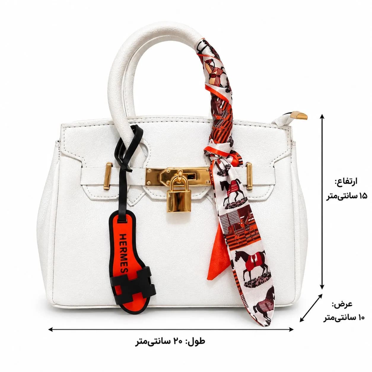 کیف هرمس | همراه با بند پهن، اسکارف و چارم | ابعاد ۲۰*15 — تصویر ۲