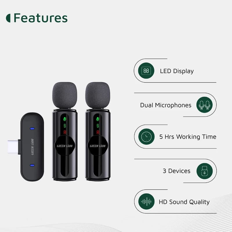 میکروفن یقه ای بی سیم گرین لاین مدل Green Lion GM-76X GNGM76XMICBK مشکی — تصویر ۵