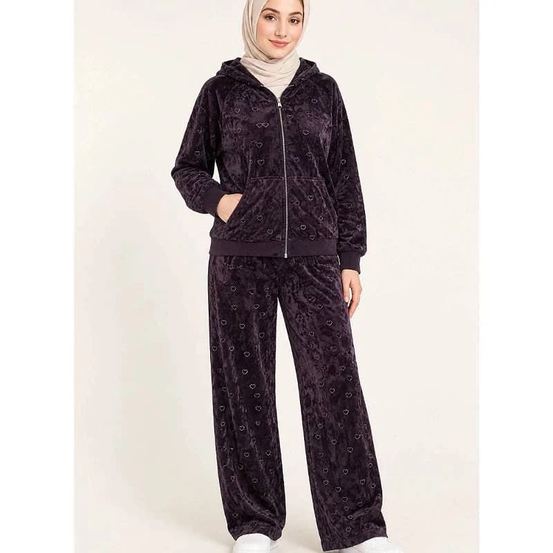ست هودی شلوارمخمل نگین دار گرم بالا وارداتی/کد29233