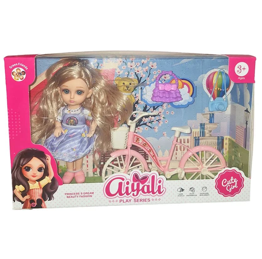 ست هدیه عروسک روسی مدل دوچرخه سوار طرح اکسسوری دار کد 926-9 ارتفاع 16 سانتی متر