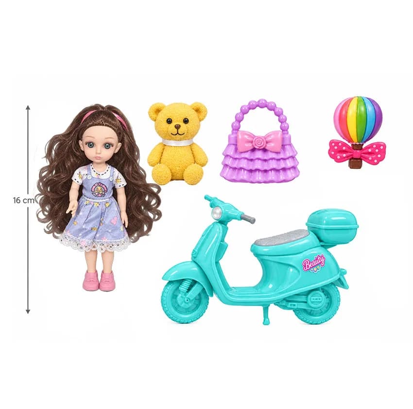 ست هدیه عروسک روسی مدل موتور سوار طرح اکسسوری دار کد 926-7 ارتفاع 16 سانتی متر — تصویر ۶