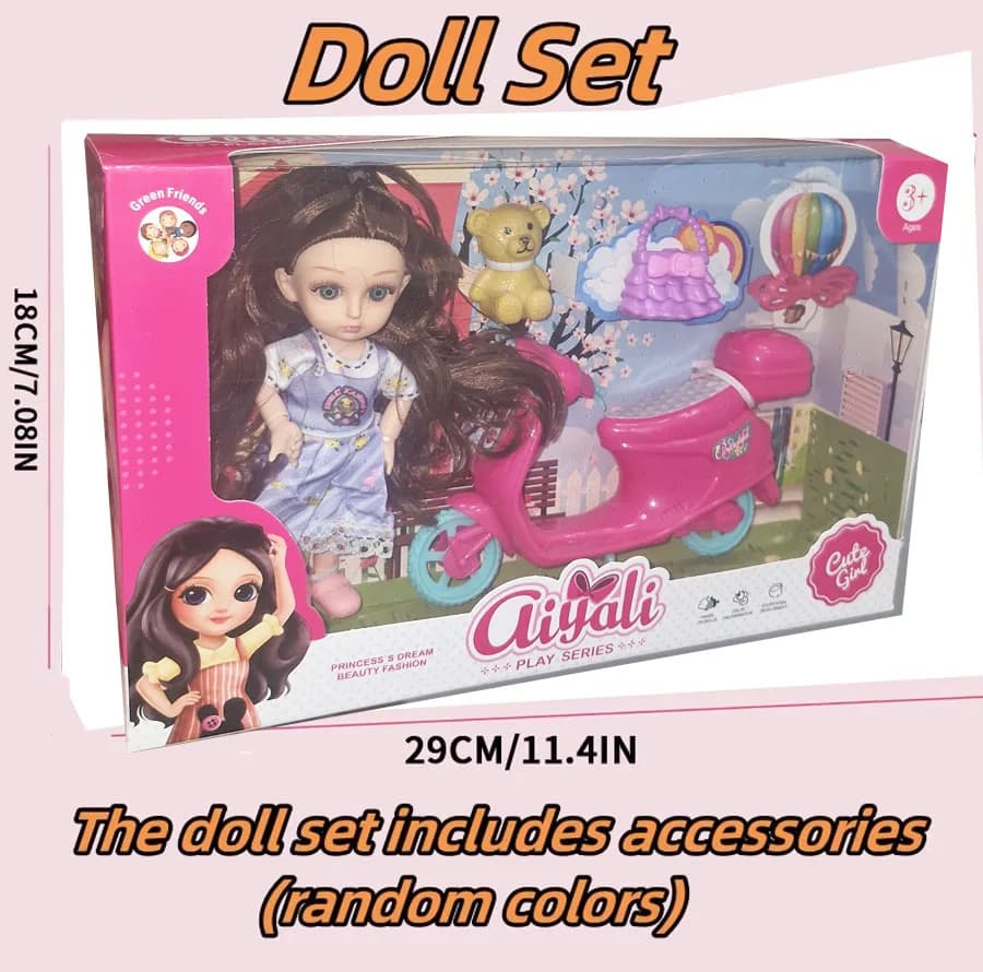 ست هدیه عروسک روسی مدل موتور سوار طرح اکسسوری دار کد 926-7 ارتفاع 16 سانتی متر — تصویر ۷