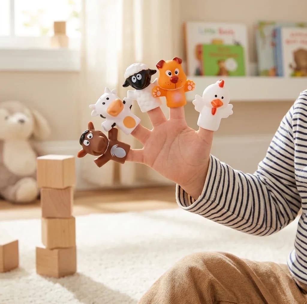 عروسک انگشتی ناب سل مدل سیلیکونی طرح حیوانات مزرعه بامزه کد FINGER PUPPET NAAB001 مجموعه 5 عددی — تصویر ۵