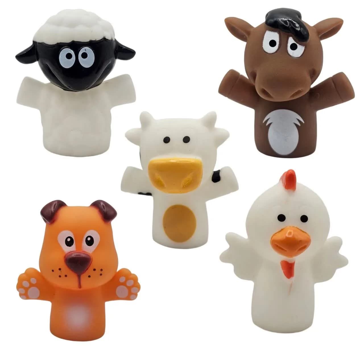 عروسک انگشتی ناب سل مدل سیلیکونی طرح حیوانات مزرعه بامزه کد FINGER PUPPET NAAB001 مجموعه 5 عددی
