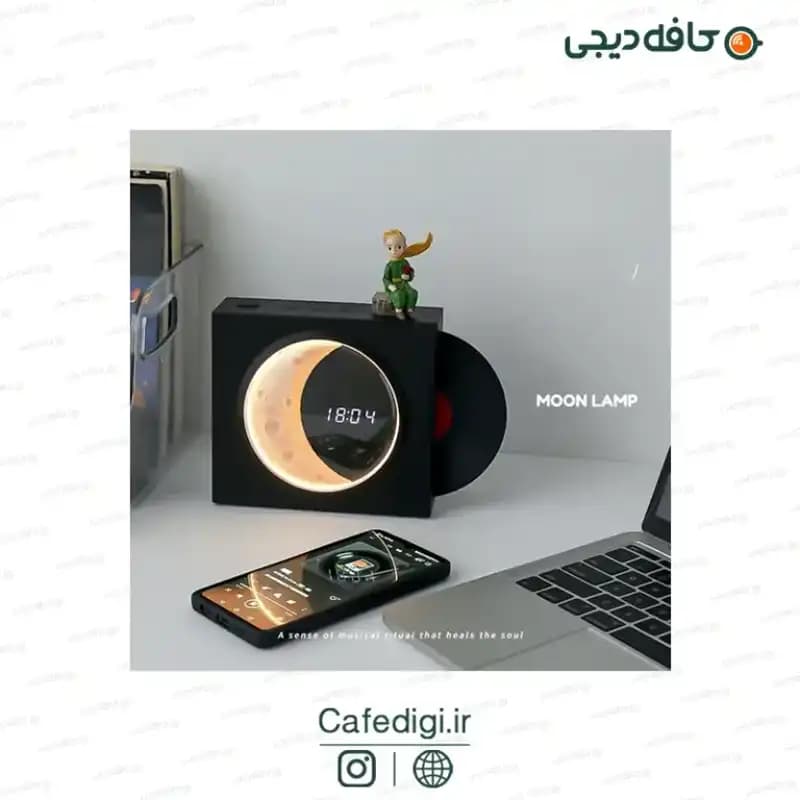 اسپیکر بلوتوثی و ساعت طرح ماه Vinyl Record — تصویر ۳
