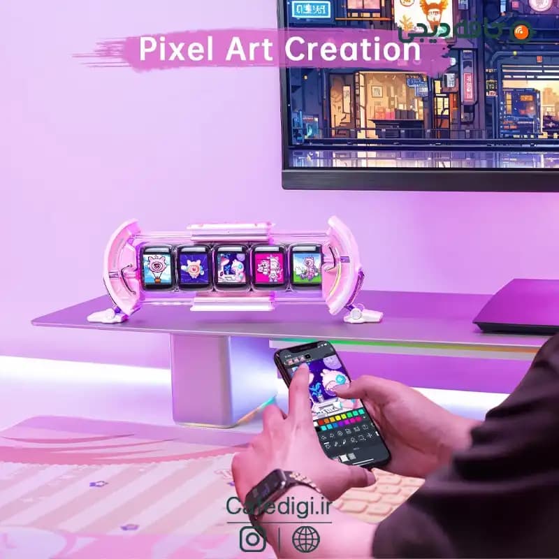 نمایشگر پیکسلی Divoom Times Gate Pixel Art | خرید ساعت هوشمند رومیزی با طراحی پیکسلی — تصویر ۳