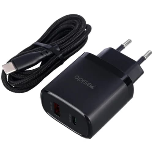 شارژر دیواری 20 وات یسیدو YC50 QC3.0 PD 3A + کابل تبدیل تایپ سی — تصویر ۴