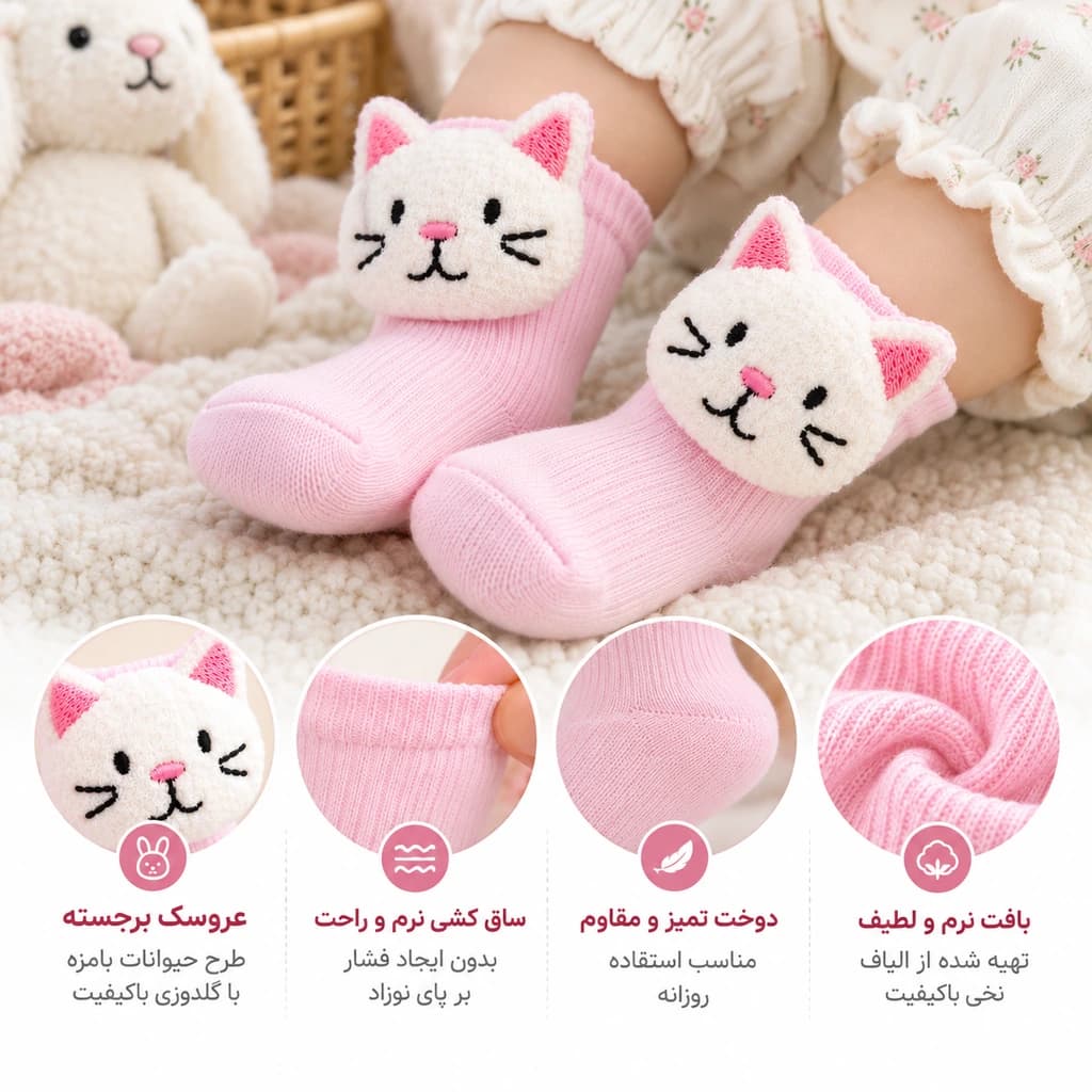 ‫جوراب نوزادی عروسکی ساق بلند پاپک Chicco Papak مدل YB431 — تصویر ۴