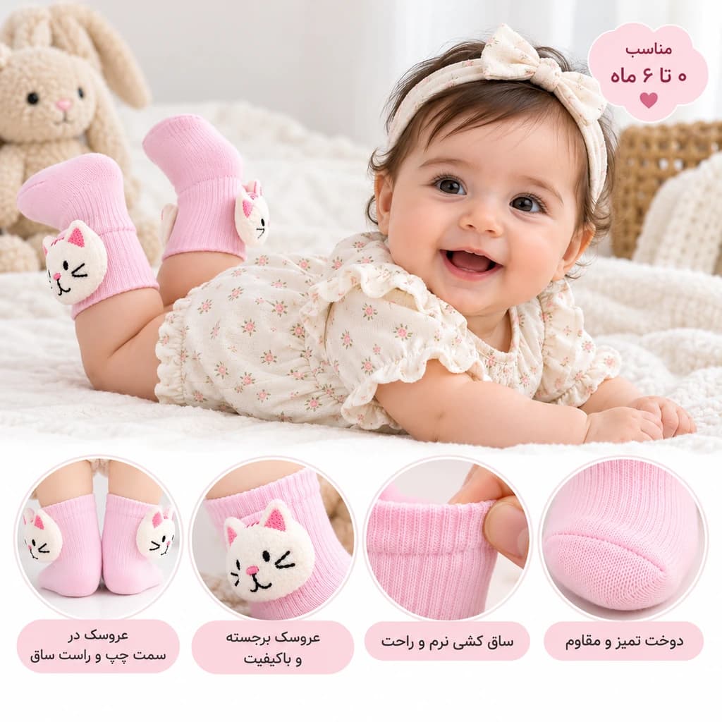 ‫جوراب نوزادی عروسکی ساق بلند پاپک Chicco Papak مدل YB431 — تصویر ۲