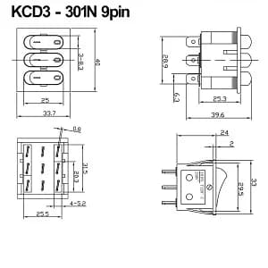 کلید راکر سه پل چراغدار KCD3-301N — تصویر ۲