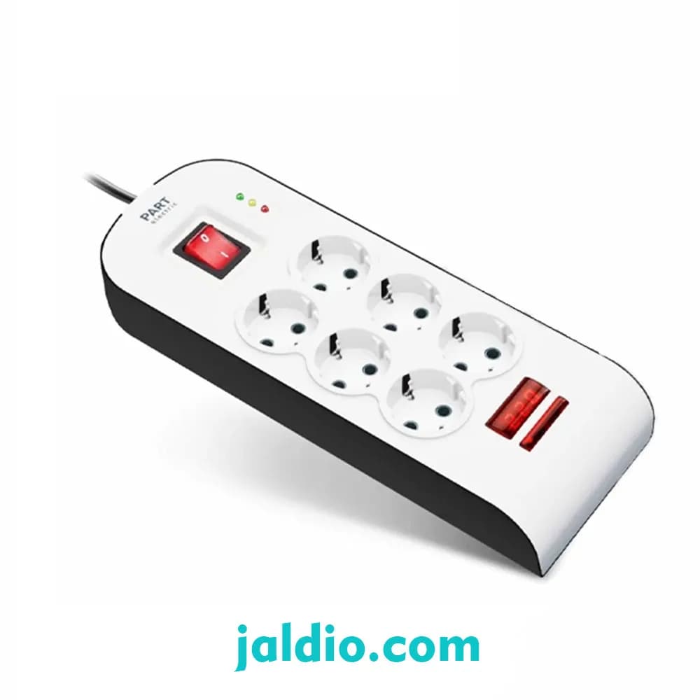 محافظ شش خانه ارت دار با کلید و کابل 3 متری پارت الکتریک کد 8795