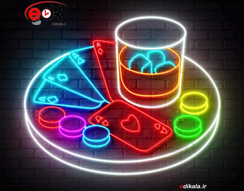 تابلو نئون طرح بازی پوکر (پاسور) شماره 1 در ابعاد مختلف +آداپتور+ فایل لایه باز