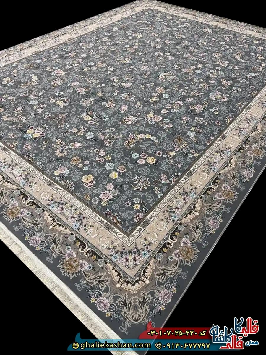فرش ‌کلاسیک ‌‌700 ‌‌شانه ‌‌طرح ‌افشان ‌آی ‌گل ‌‌رنگ ‌‌طوسی ‌‌کاشان ‌‌ — تصویر ۲