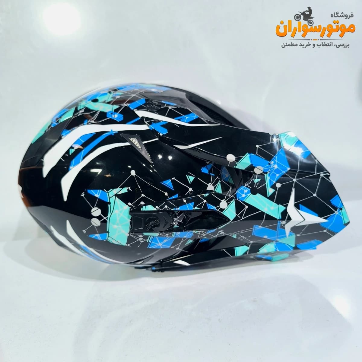 کلاه کاسکت کراسی طرح‌دار مشکی آبی تکنو TEKNO — تصویر ۸