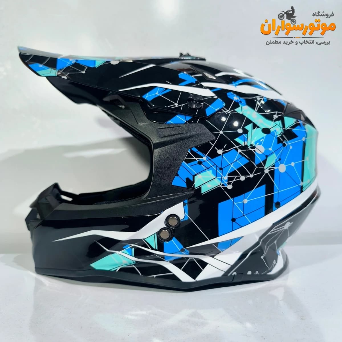 کلاه کاسکت کراسی طرح‌دار مشکی آبی تکنو TEKNO — تصویر ۴