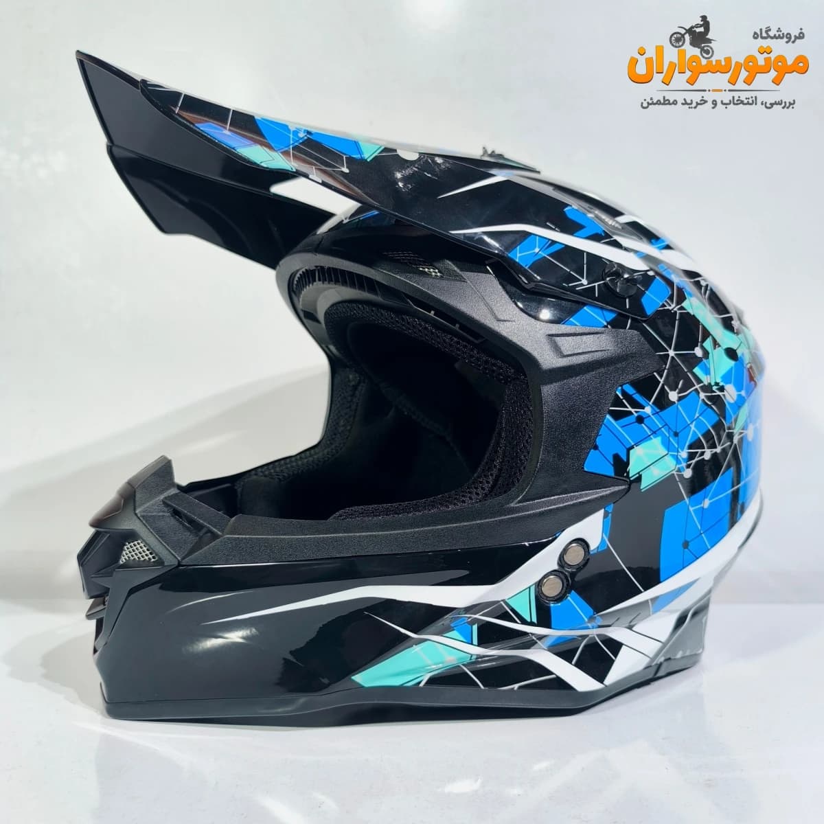کلاه کاسکت کراسی طرح‌دار مشکی آبی تکنو TEKNO — تصویر ۵