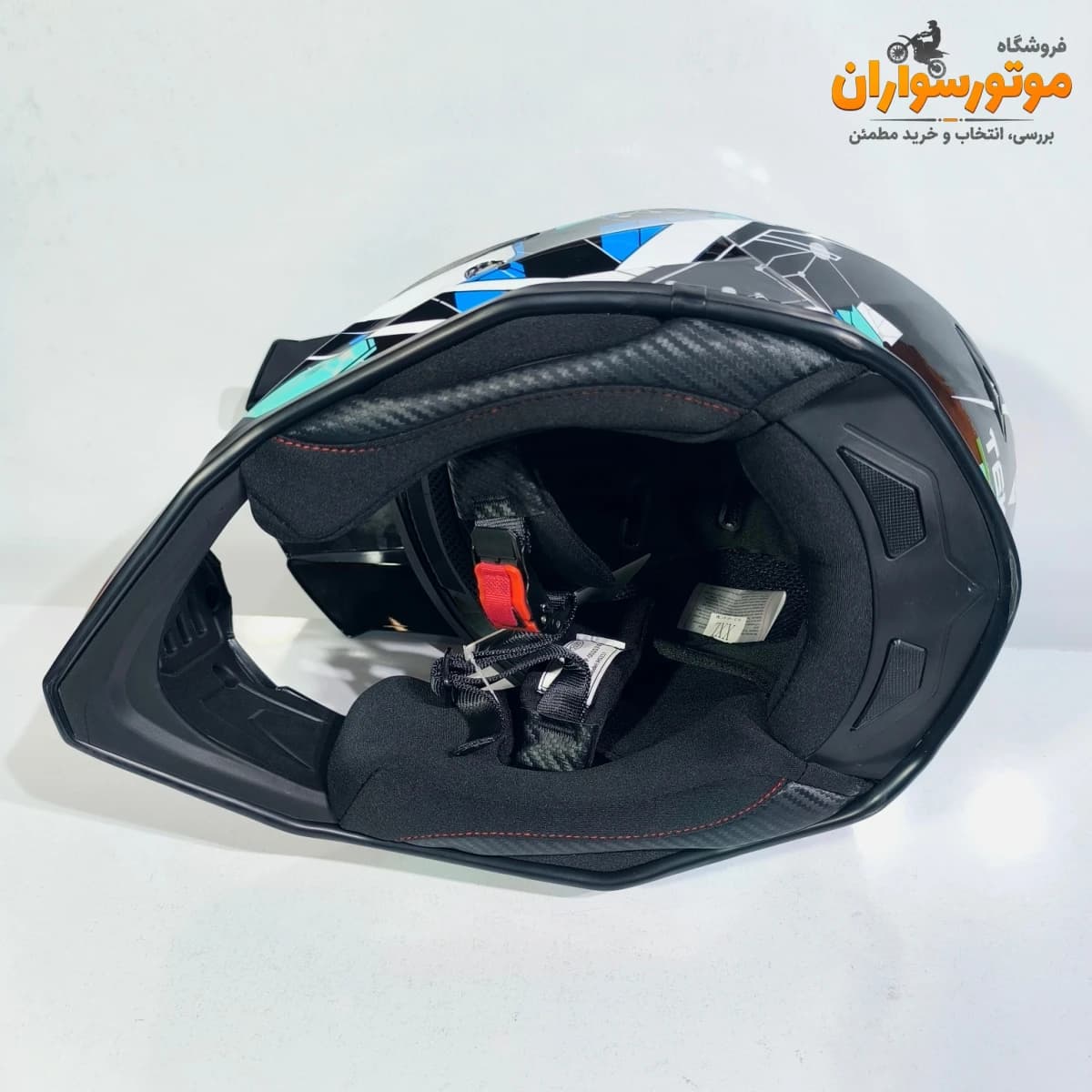 کلاه کاسکت کراسی طرح‌دار مشکی آبی تکنو TEKNO — تصویر ۷