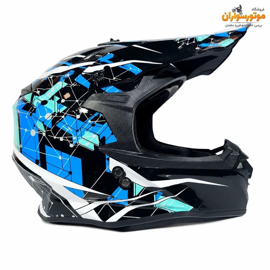 کلاه کاسکت کراسی طرح‌دار مشکی آبی تکنو TEKNO