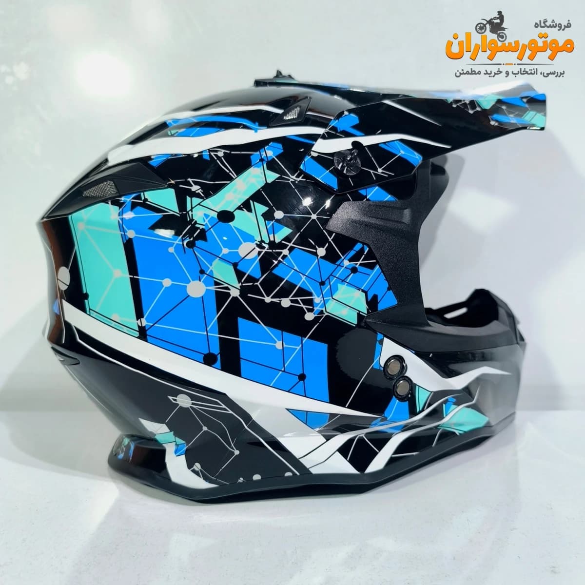 کلاه کاسکت کراسی طرح‌دار مشکی آبی تکنو TEKNO — تصویر ۲