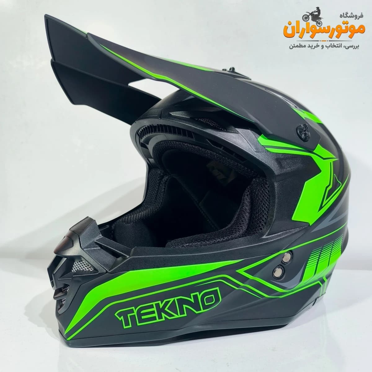 کلاه کاسکت کراسی مشکی سبز مات TEKNO تکنو — تصویر ۶
