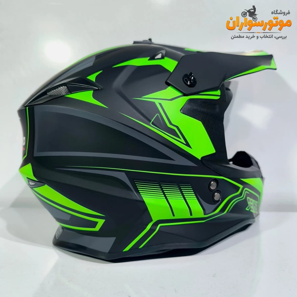 کلاه کاسکت کراسی مشکی سبز مات TEKNO تکنو — تصویر ۲