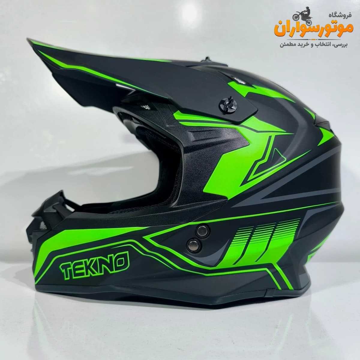 کلاه کاسکت کراسی مشکی سبز مات TEKNO تکنو — تصویر ۵