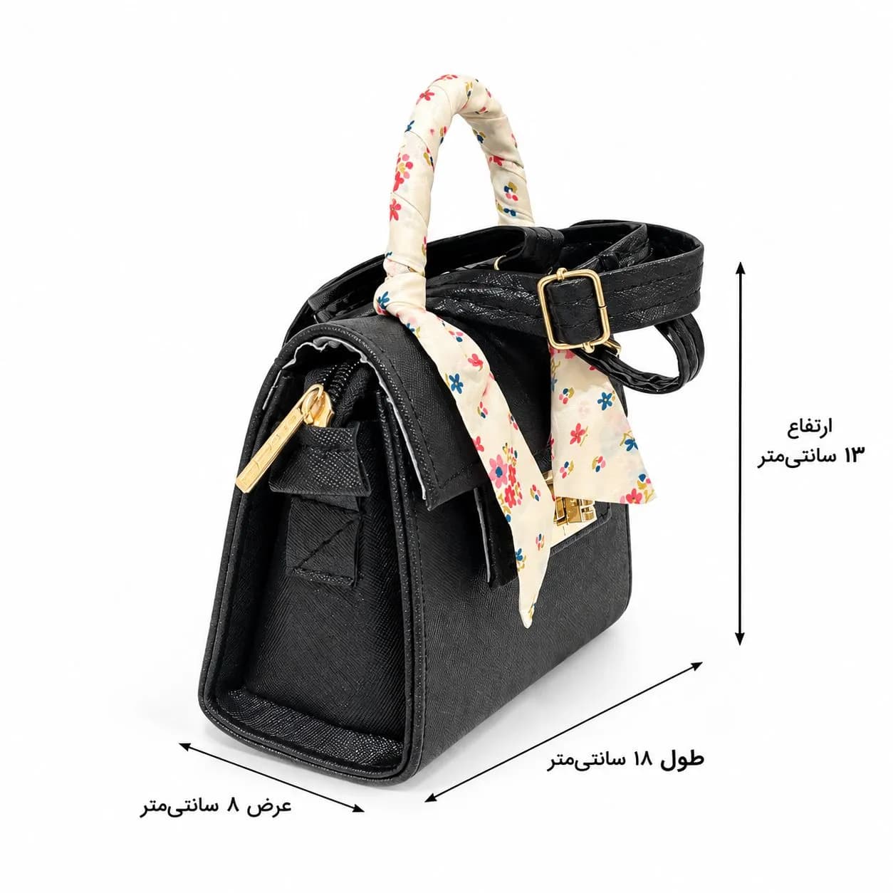 کیف زنانه مشکی طرح لویی ویتون با روسری تزئینی کد 2004 — تصویر ۳