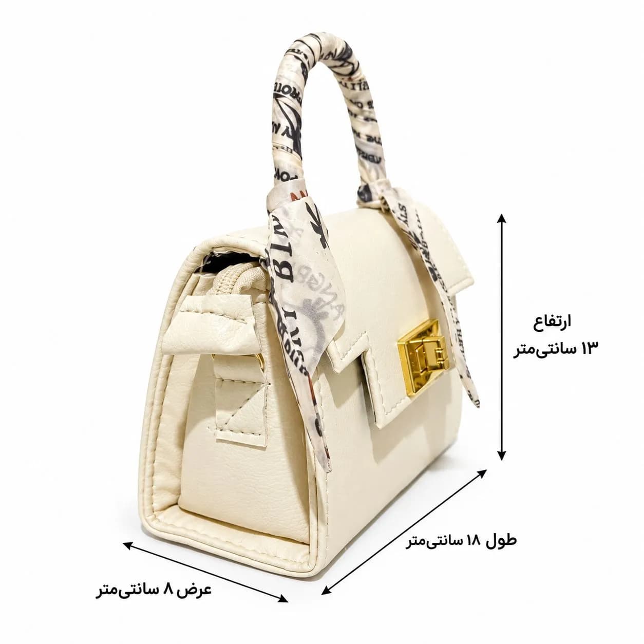 کیف زنانه کرمی طرح لویی ویتون با روسری تزئینی کد 2003 — تصویر ۶