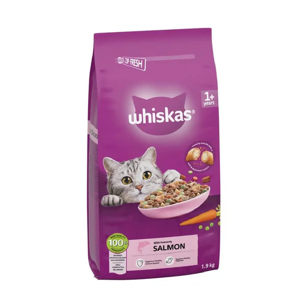 غذای خشک گربه بالغ ویسکاس (Whiskas) مدل ماهی سالمون – بسته ۱.۹ کیلوگرمی