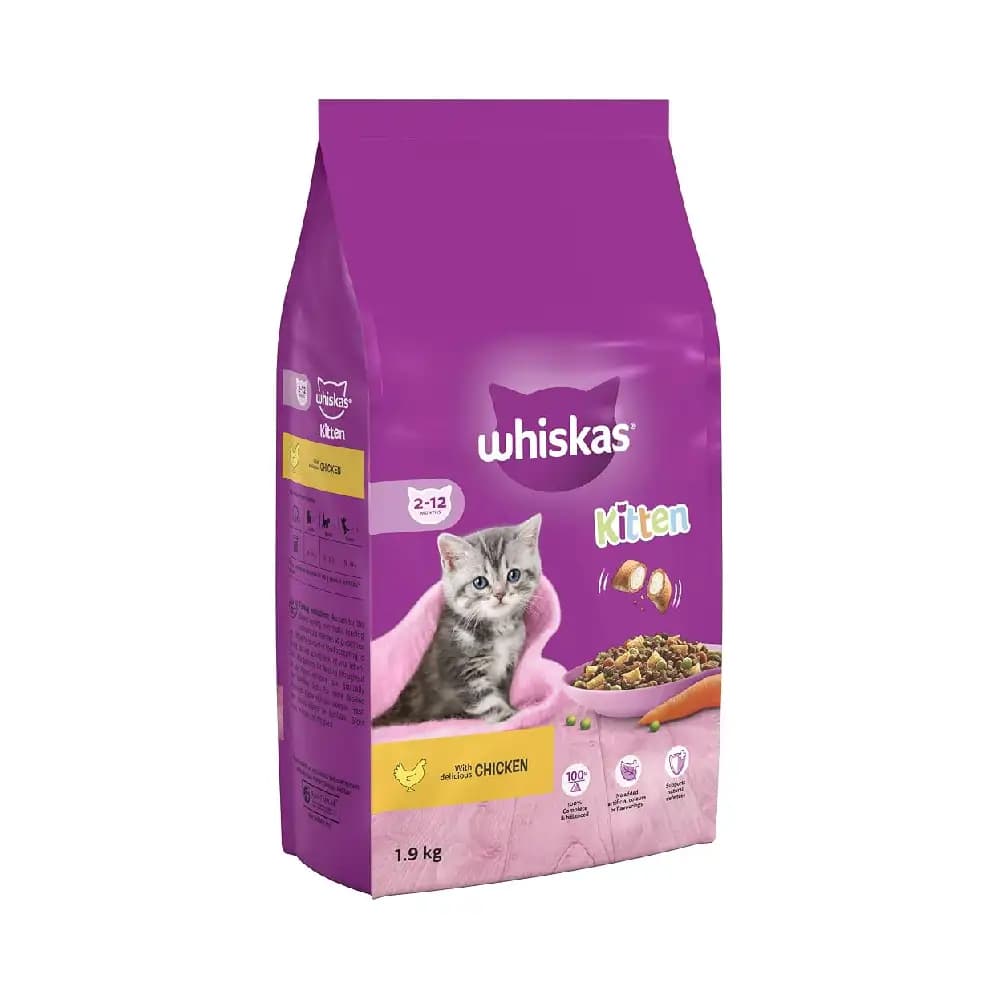 غذای خشک بچه گربه ویسکاس (Whiskas) مدل کیتن طعم مرغ – ۱.۹ کیلوگرمی