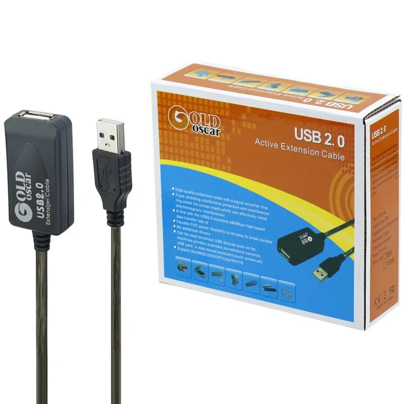 کابل افزایش طول USB گلد اسکار Gold Oscar طول 10 متر پک دار — تصویر ۵