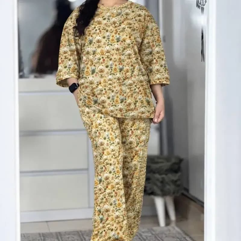 ست تیشرت شلوار راحتی سه بعدی قواره بزرگ پنبه گیاهی — تصویر ۸
