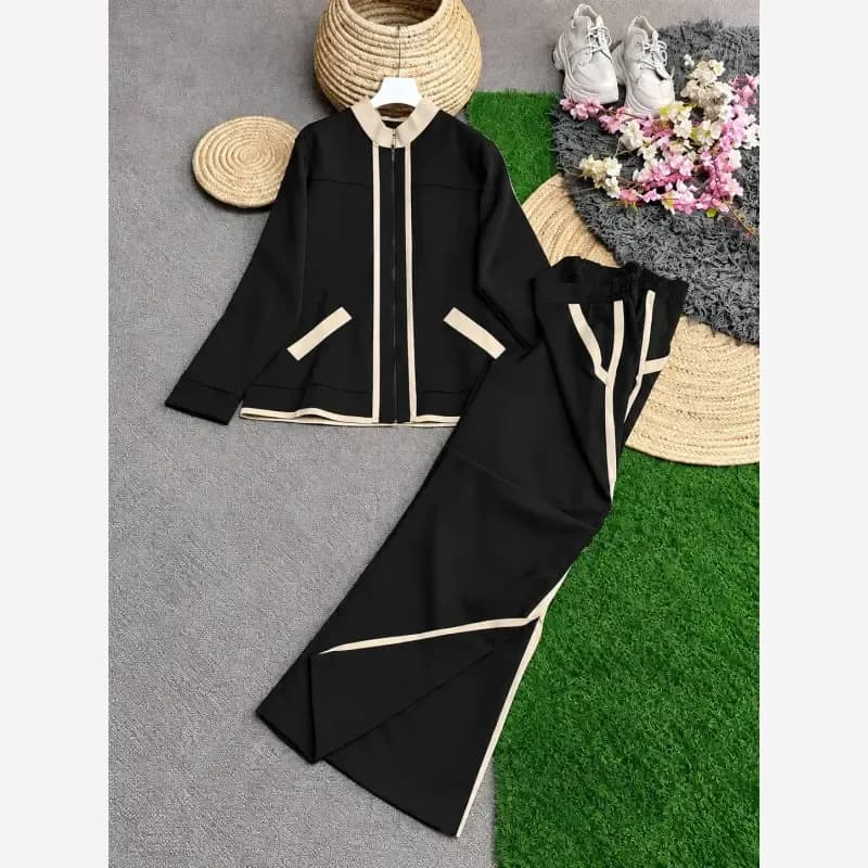 ست سویشرت و شلوار زنانه جنس سوپر مازراتی گرم بالا رنگ بندی مشکی قهوه ای سرمه ای فری سایز 38 تا 46 — تصویر ۳