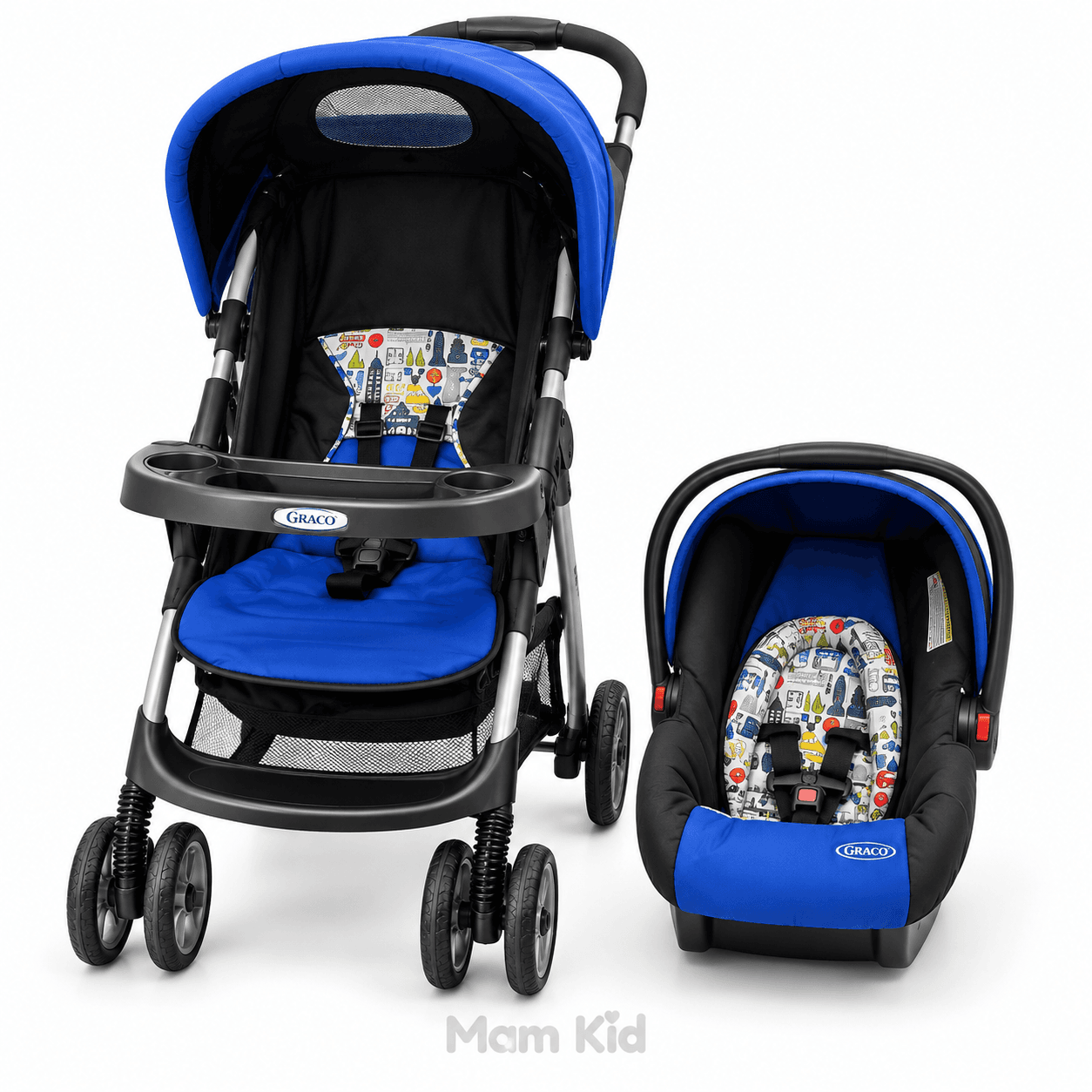 ست کالسکه و کریر نوزاد گراکو مدل لایت رایدر (Graco LiteRider) رنگ آبی و مشکی — تصویر ۲