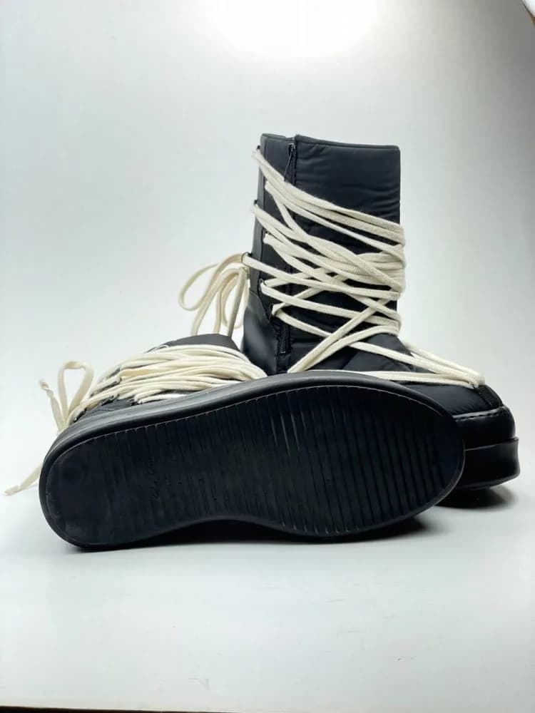 کد 3306 ریک اونز RICK OWENS مونکلر MONCLER بوت پر بند برزنت و چرم مشکی زیره مشکی — تصویر ۴