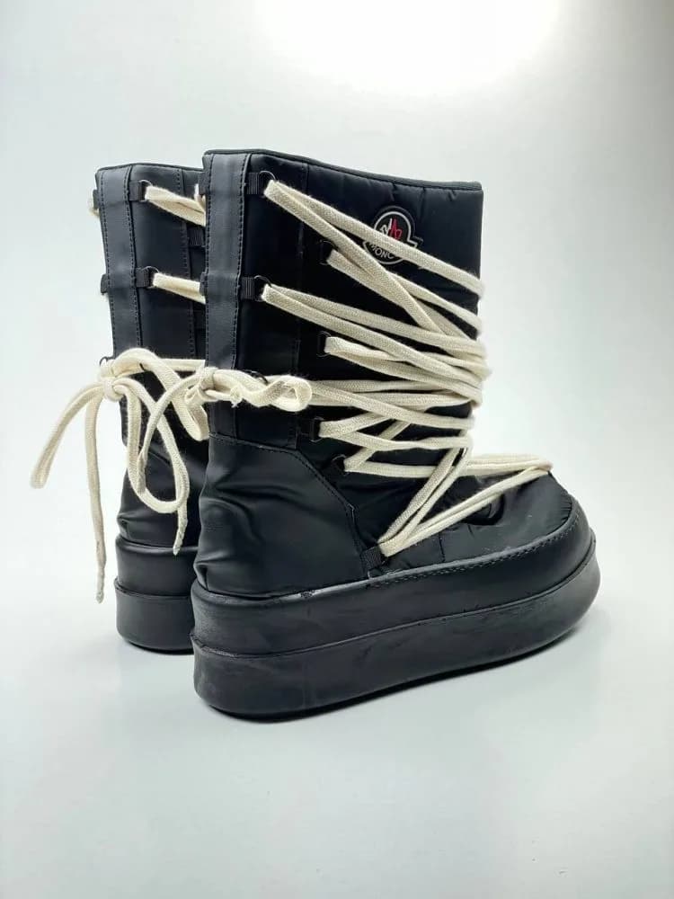 کد 3306 ریک اونز RICK OWENS مونکلر MONCLER بوت پر بند برزنت و چرم مشکی زیره مشکی — تصویر ۸